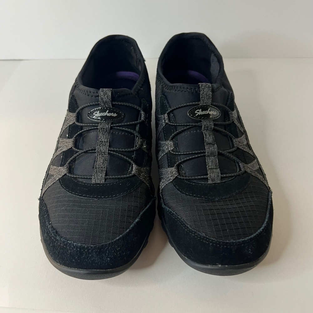Womens Skechers Relaxed Fit Leather‎ Textile Black Shoes Sneakers 9